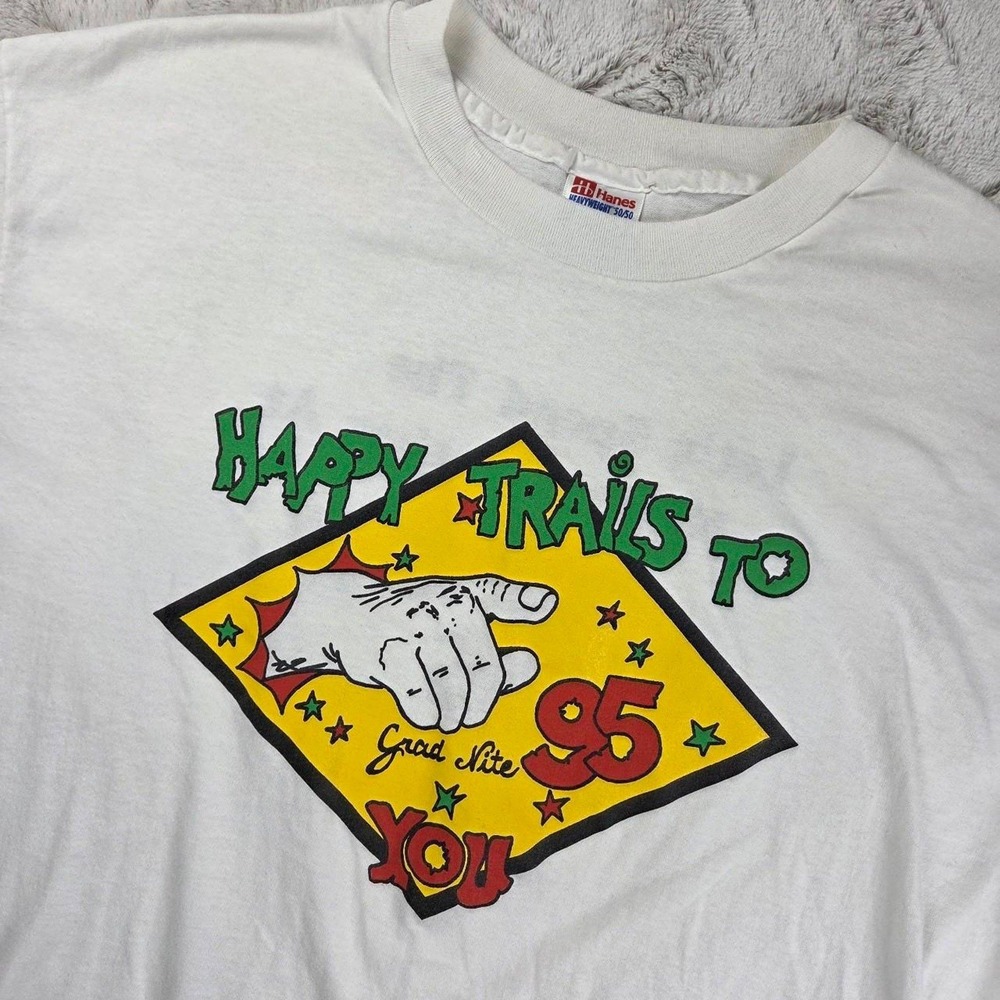 Vintage 1995 Grad Nite T-Shirt Hanes Heavyweight Single Stitch White XL 90s